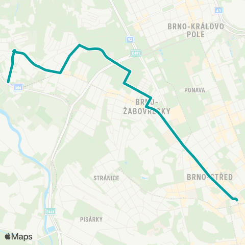 IDS JMK Česká - Vozovna Komín ( - Bystrc, Rakovecká) map