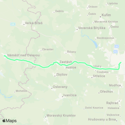IDS JMK Náhradní Doprava Za Vlak R54 map