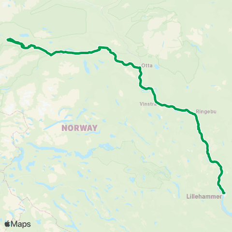 Innlandstrafikk Lillehammer - Otta - Bismo map