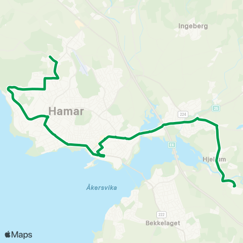 Innlandstrafikk Sanderud - Hamar vest map