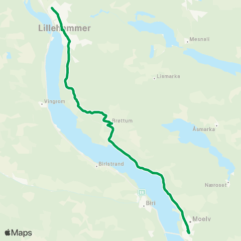 Innlandstrafikk Moelv - Lillehammer map
