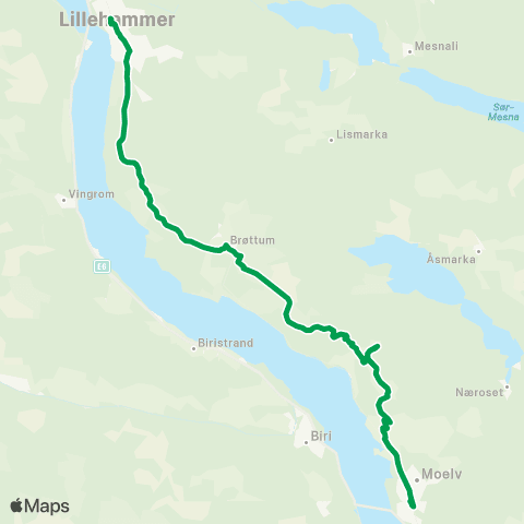 Innlandstrafikk Moelv-Kløvstadhøgda-Lillehmr map