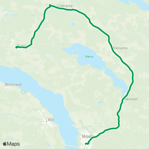 Innlandstrafikk Næroset - Fløtlia - Moelv map