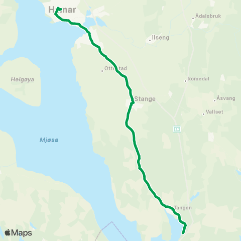 Innlandstrafikk Stange - Tangen - Espa map