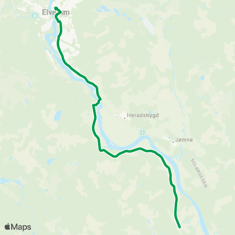 Innlandstrafikk Elverum - Braskereidfoss vests map