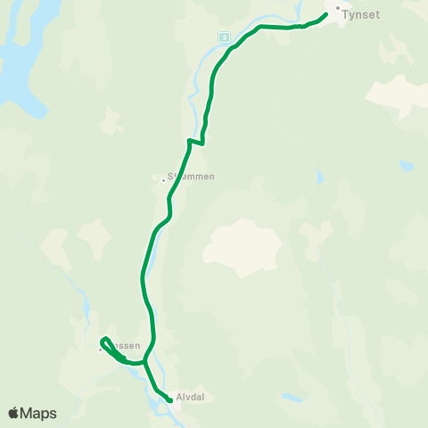 Innlandstrafikk Alvdal - Måntrøen - Tynset map