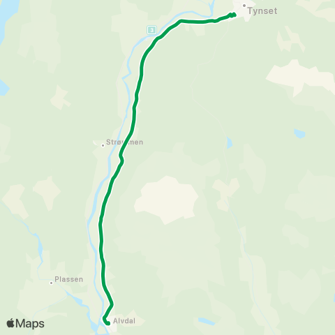 Innlandstrafikk Alvdal - Brandvoll - Tynset map