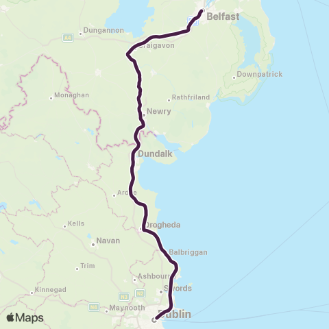 Enterprise Dublin - Belfast map