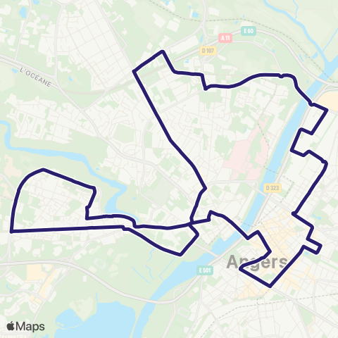 Irigo Angers Ligne de Nuit map