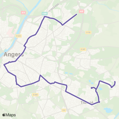 Irigo Trélazé St-Lézin / Gare - Angers Provins map