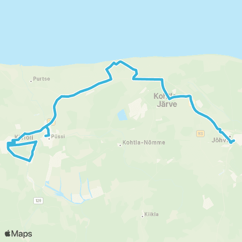 MK Reis OÜ Jõhvi - Saka Mõis - Purtse Kindlus - (Adru) - Kiviõli map