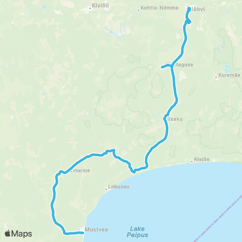 GoBus AS Jõhvi - Rannapungerja - Tudulinna - Avinurme - Ulvi - Mustvee map