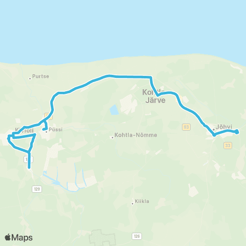 MK Reis OÜ Savala - Kiviõli - Jõhvi - Viru Vangla map