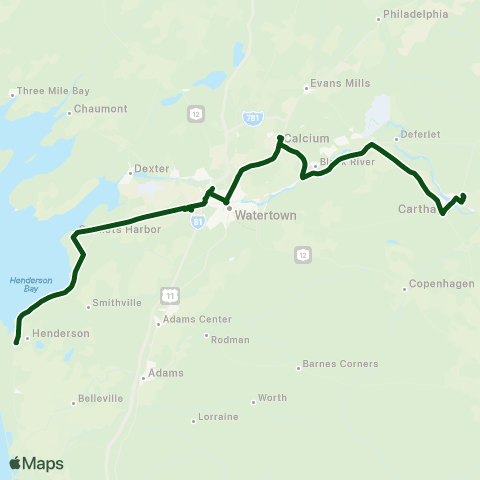 JCPT Watertown - Carthage - Sackets Harbor - Henderson map