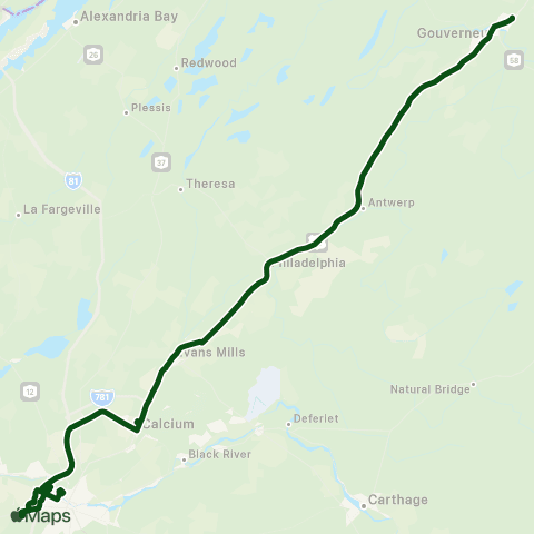 JCPT Watertown - Evans Mills - Philadelphia - Antwerp - Gouverneur map