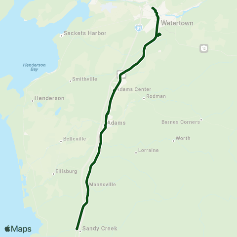 JCPT Watertown - Adams - Mannsville - Sandy Creek map