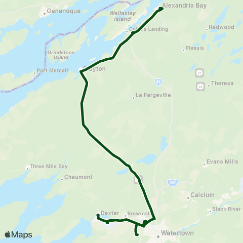 JCPT Watertown - Dexter - Clayton - Cape Vincent - Alexandria Bay map