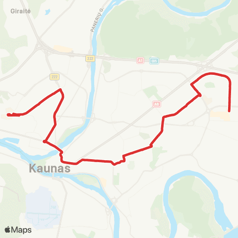 Kauno Viešasis Transportas Urmo Turgus (Partizanų G.) - Kauno Ligoninė (Šilainiai) map