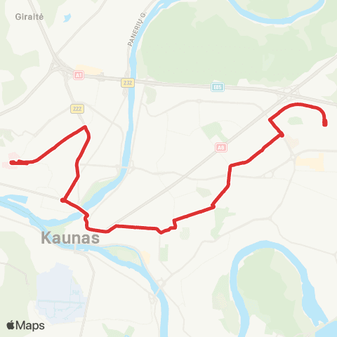 Kauno Viešasis Transportas Partizanų G. - Kauno Ligoninė (Šilainiai) map