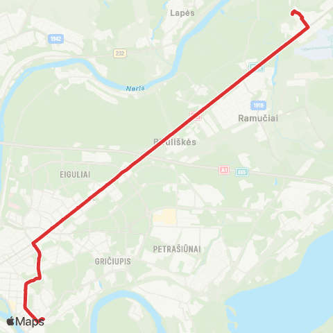 Kauno Viešasis Transportas Karmėlavos Kapinės (Vakarinė G.) - Geležinkelio Stotis map