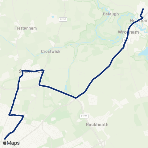 konectbus Broadland High School - Parkland Road map