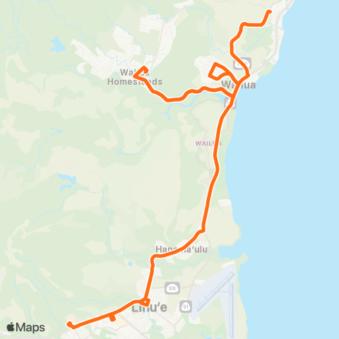 The Kauaʻi Bus Lihue to Wailua Mainline map
