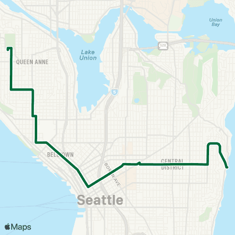 Metro Transit W Queen Anne - Downtown - Madrona Park map