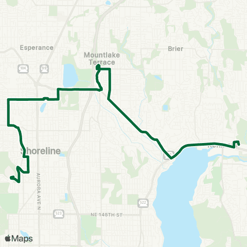 Metro Transit Shoreline Comm Coll-Aurora Village TC-Kenmore P&R map