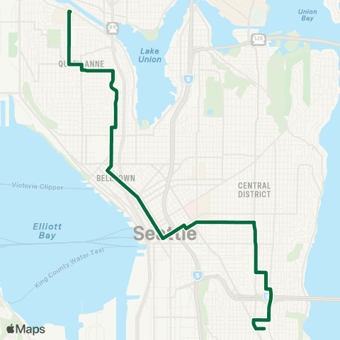 Metro Transit E Queen Anne - Downtown - Judkins Park map