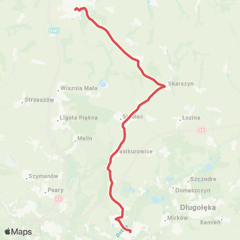 Koleje Dolnośląskie Wrocław — Trzebnica (Zastępcza Komunikacja Autobusowa) map