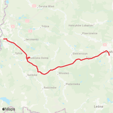Koleje Dolnośląskie Karpacz — Jelenia Góra — Görlitz / Świeradów-Zdrój (Zastępcza Komunikacja Autobusowa) map