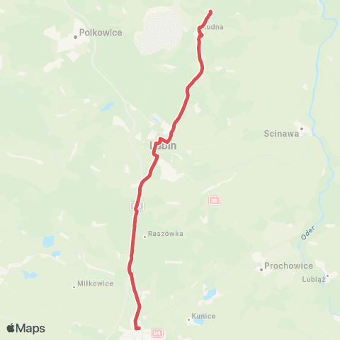 Koleje Dolnośląskie Wrocław — Legnica — Głogów — Zielona Góra (Zastępcza Komunikacja Autobusowa) map