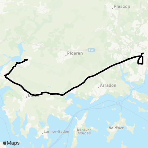 Kicéo Plougoumelen Bono Baden Arradon vers Vannes map