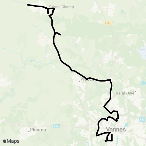 Kicéo Grand Champ vers Vannes map