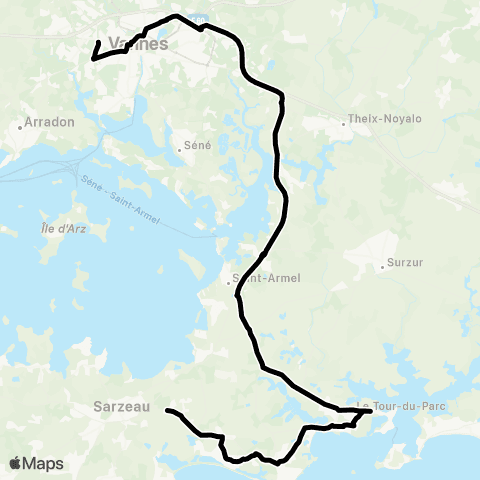 Kicéo Presqu'ïle de Rhuys vers Vannes map