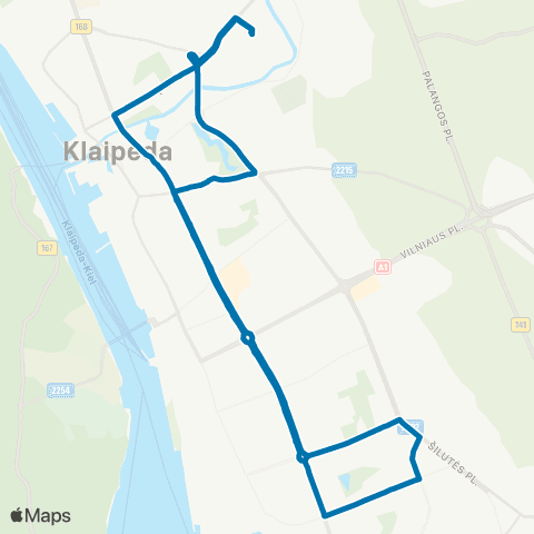 Klaipėdos keleivinis transportas Autobusų Parkas - Statybininkų Pr. - Smiltelės G. - Autobusų Parkas map