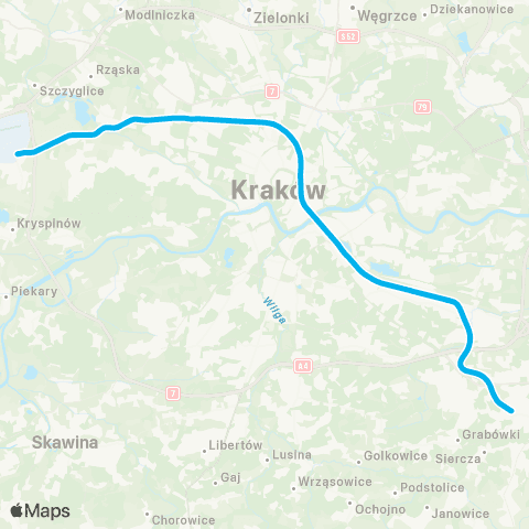 Koleje Małopolskie Kraków Lotnisko — Kraków Główny — Wieliczka Rynek-Kopalnia map