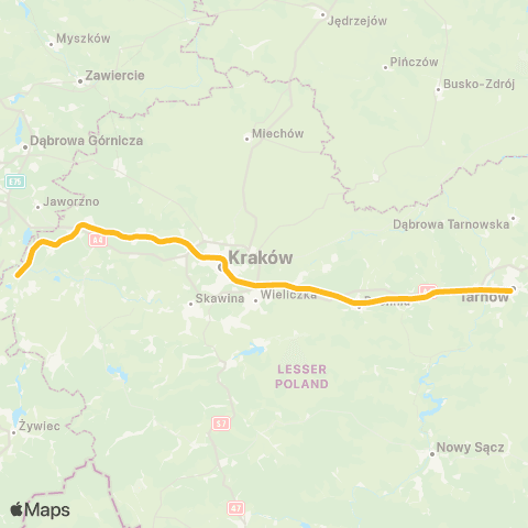 Koleje Małopolskie Tarnów — Kraków Główny — Trzebinia — Oświęcim map