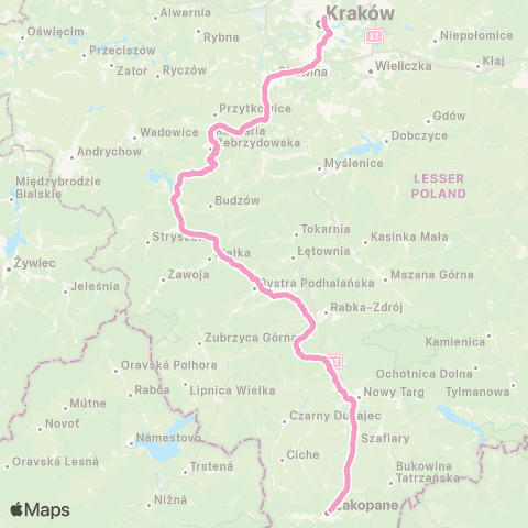 Koleje Małopolskie Kraków Główny — Skawina — Sucha Beskidzka — Zakopane (Przyspieszony) map