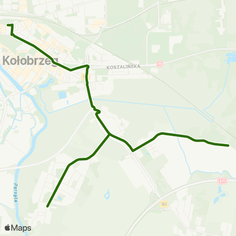Komunikacja Miejska Kołobrzeg Janiska Brama V — Jagiellońska Dworzec PKP - Stanowisko nr 1 map