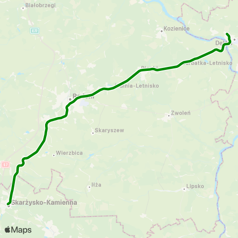 Koleje Mazowieckie Warszawa — Skarżysko-Kamienna map