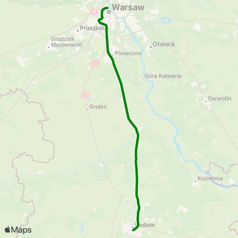 Koleje Mazowieckie Warszawa — Skarżysko-Kamienna map