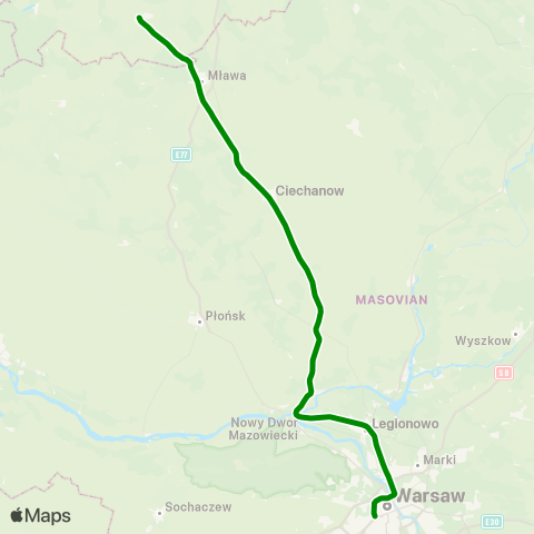 Koleje Mazowieckie Warszawa — Działdowo map