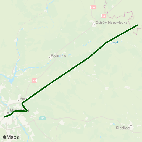 Koleje Mazowieckie Warszawa — Małkinia (Przyspieszony) map