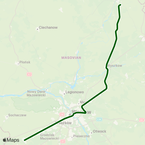 Koleje Mazowieckie Tłuszcz — Ostrołęka (Przyspieszony) map