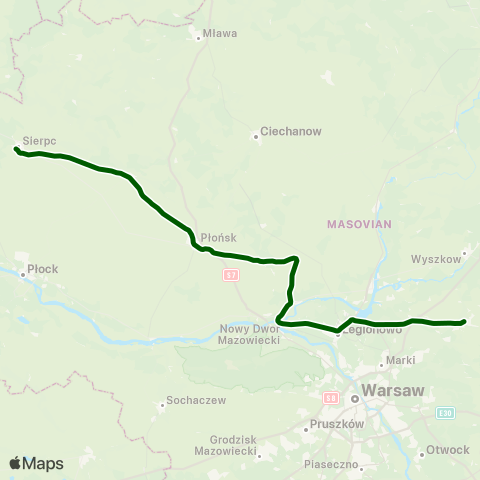 Koleje Mazowieckie Sierpc → Tłuszcz (Przyspieszony) map