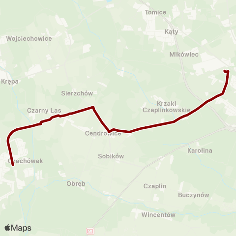 Koleje Mazowieckie Warszawa — Skarżysko-Kamienna (Zastępcza Komunikacja Autobusowa) map