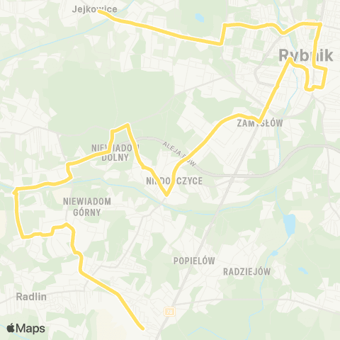 Komunikacja Miejska Rybnik Rybnik Niewiadom Sportowa - Jejkowice Centrum map