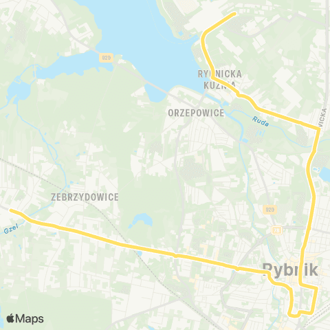 Komunikacja Miejska Rybnik Jejkowice Centrum - Rybnik Rybnicka Kuźnia Chłodnie Pętla map