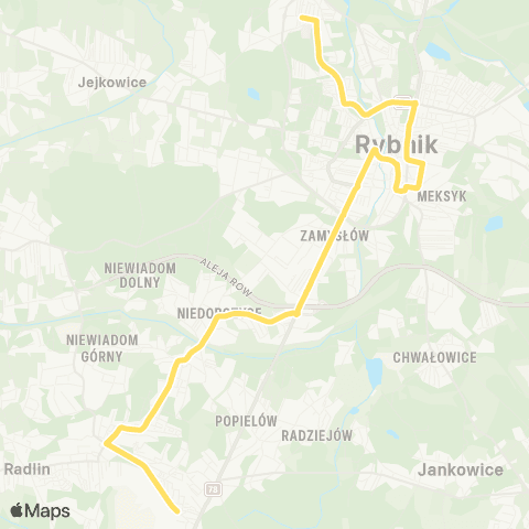 Komunikacja Miejska Rybnik Radlin Ujejskiego - Rybnik Orzepowice Storczyków map